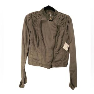 Free People Green Cropped Embroidered Jacket